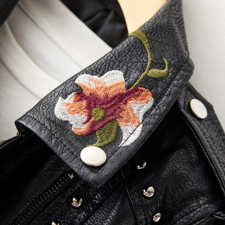 Livia™ | Veste en cuir avec broderie florale rétro